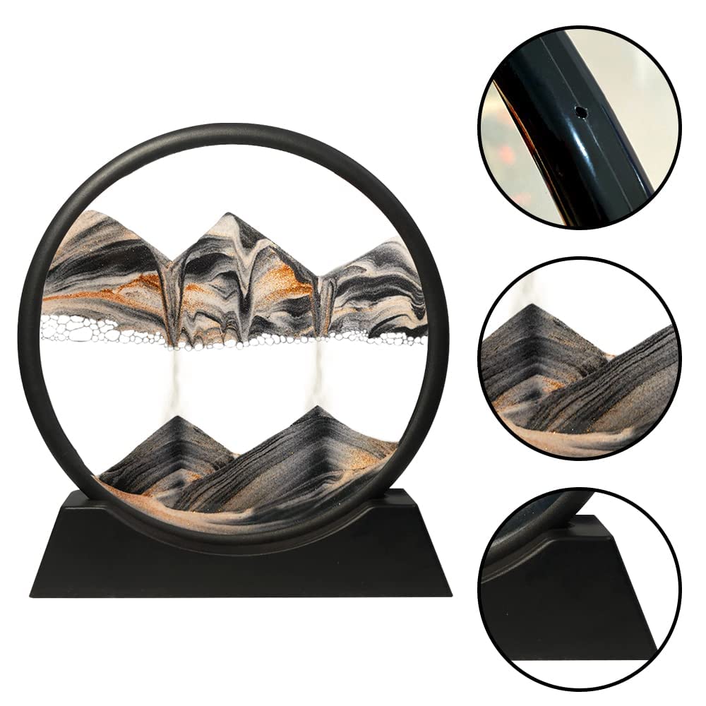 FEBLICH 3D Moving Sand Art Picture Glass Liquid Painting Natural Landscape Showpieces for Home Decor, Antique Gifts for Kids, Office Desktop Decoration, Desk Table Decorative Items (Green) 1
