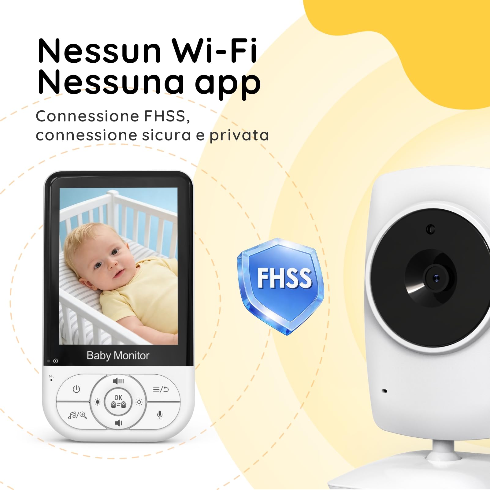 Babystar Babyphone con fotocamera, video da 3.2 pollici, visione notturna, monitoraggio della temperatura, modulo VOX a due vie, baby monitor da 2,4 GHz