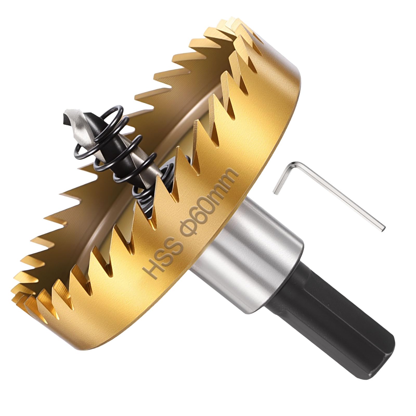 METALLIXITY Hole Saw 60mm (2-3/8"), 4341 High Speed Steel Hole Cutter with Center Drill Bit, Hex Key and Spring