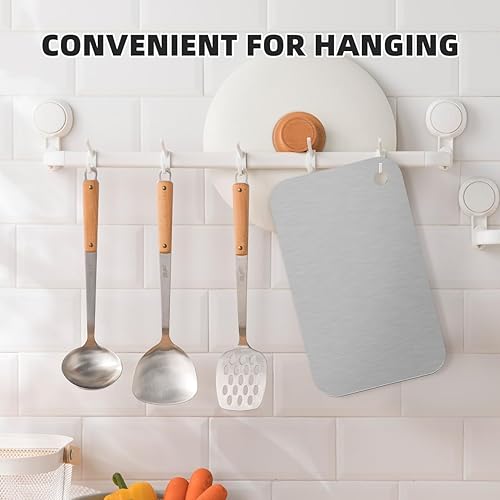 Miniatura 5 de Tablas de cortar de acero inoxidable para cocina: tabla de cortar de acero inoxidable 304 de doble cara, libre de arañazos, tabla de cortar