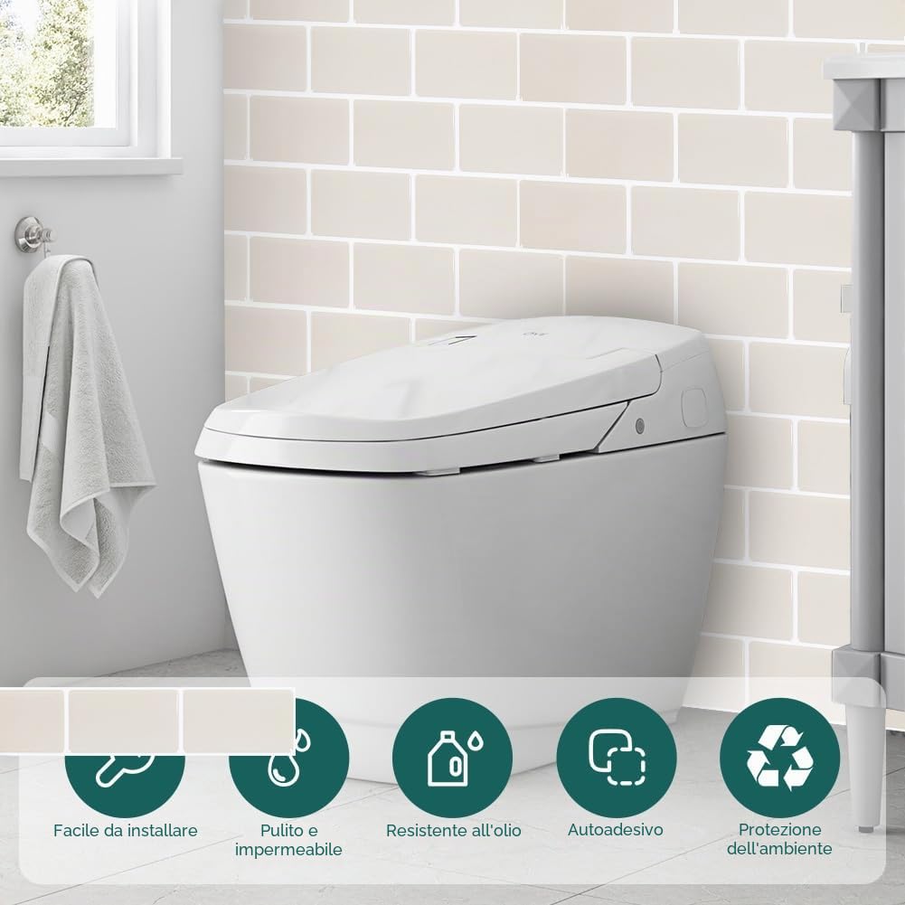 10 fogli di piastrelle autoadesive, impermeabili, per cucina, bagno, 3D, 30,5 x 15,3 cm (beige)