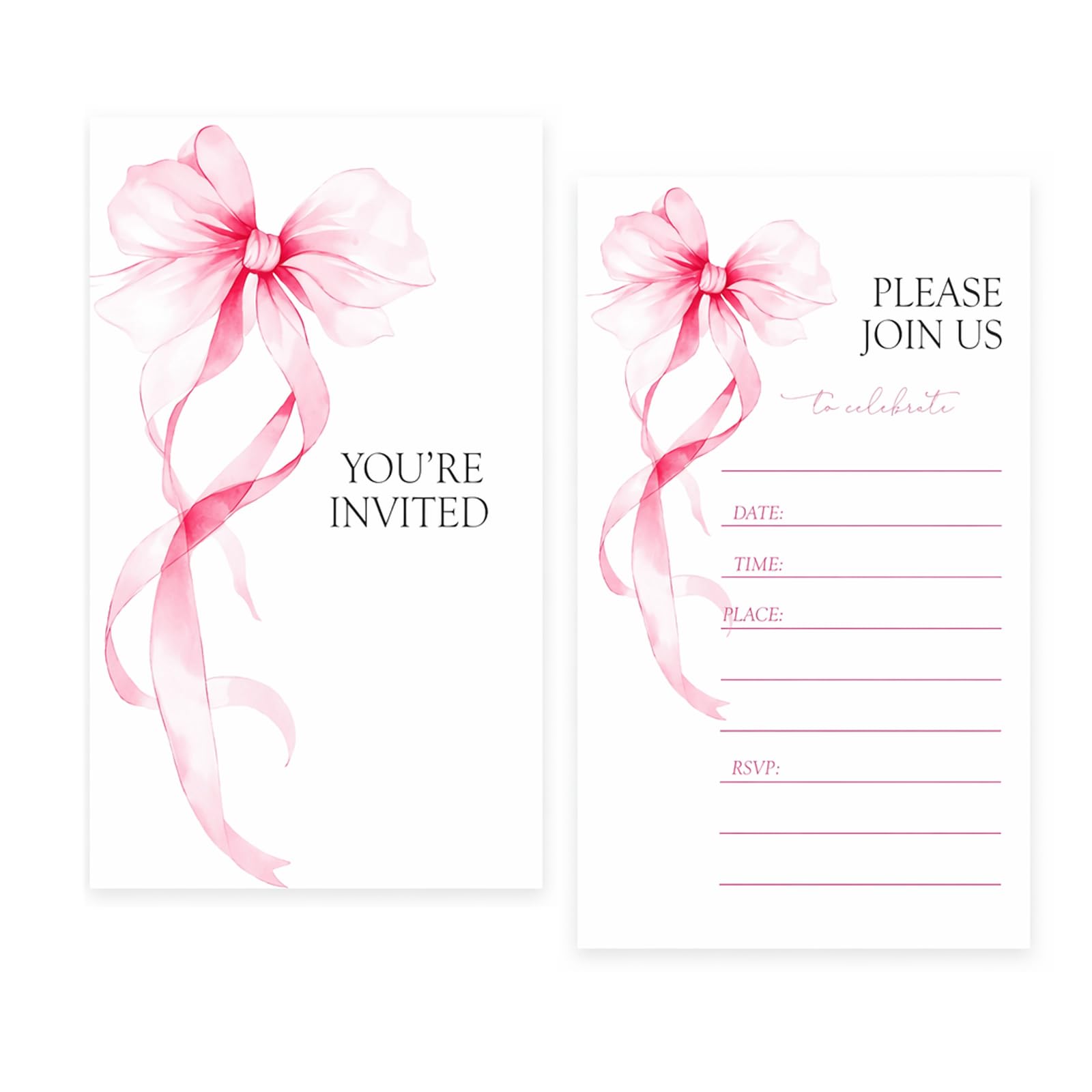 Kemay 25Pcs Pink Bow Birthday Party Invitations for Girls