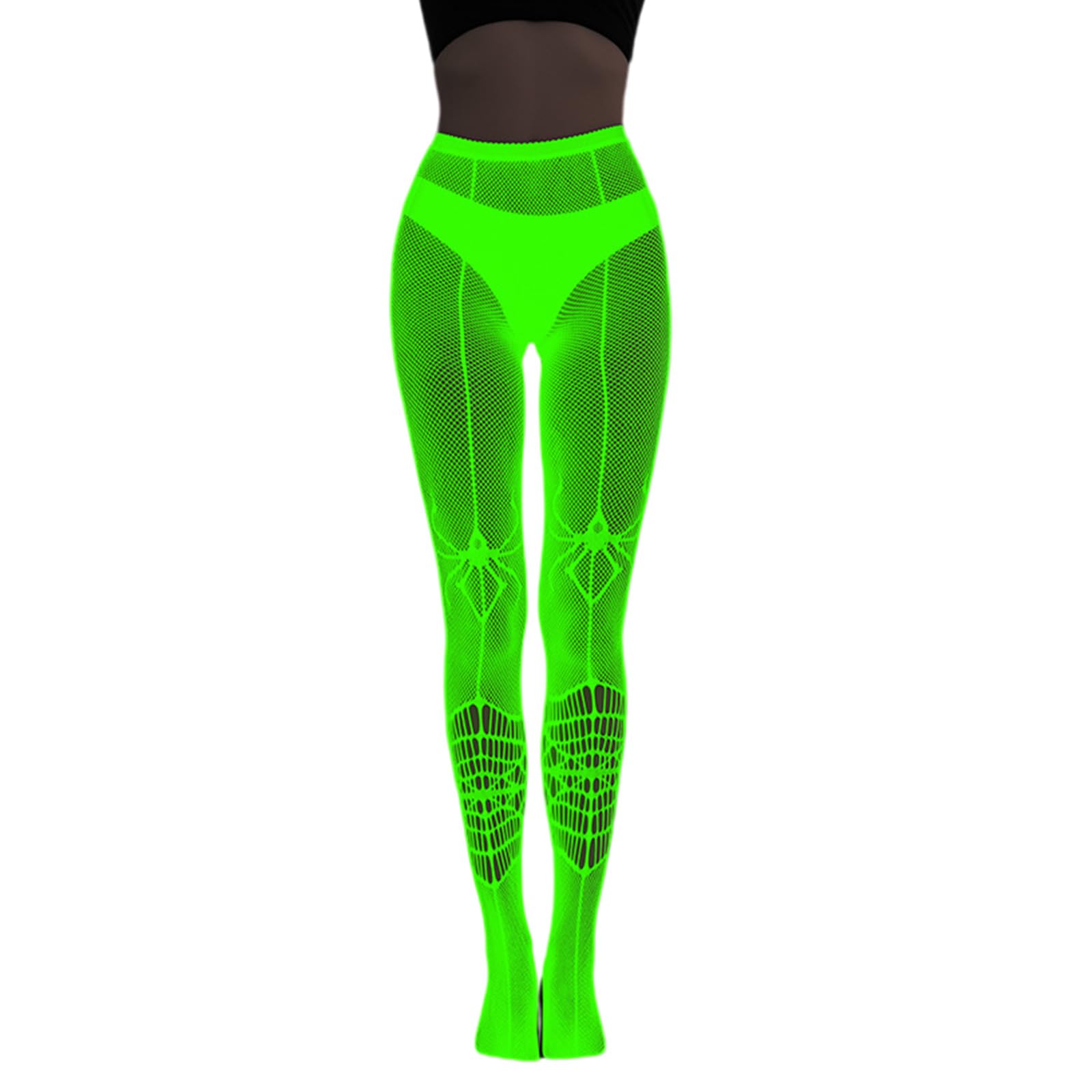Morain Women Glow Fishnet Tights Stockings Halloween Luminously Spiderweb Skull Patterned Mesh Pantyhose
