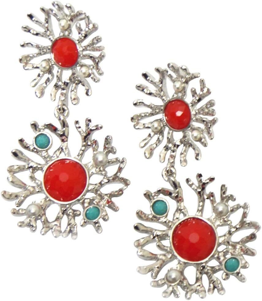 HW Earrings CollectionSea Coral Reef Branches Colored Beads White Imitation Pearl Dangle Earrings