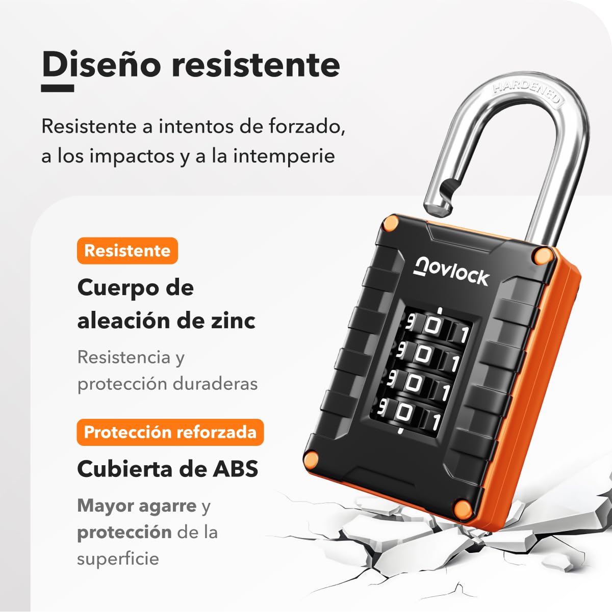 Candado de combinación para taquillas de gimnasio, escuela o trabajo, armarios, puertas, vallas y almacenes – Seguridad de 4 dígitos – Pack de 1, Negro/Naranja