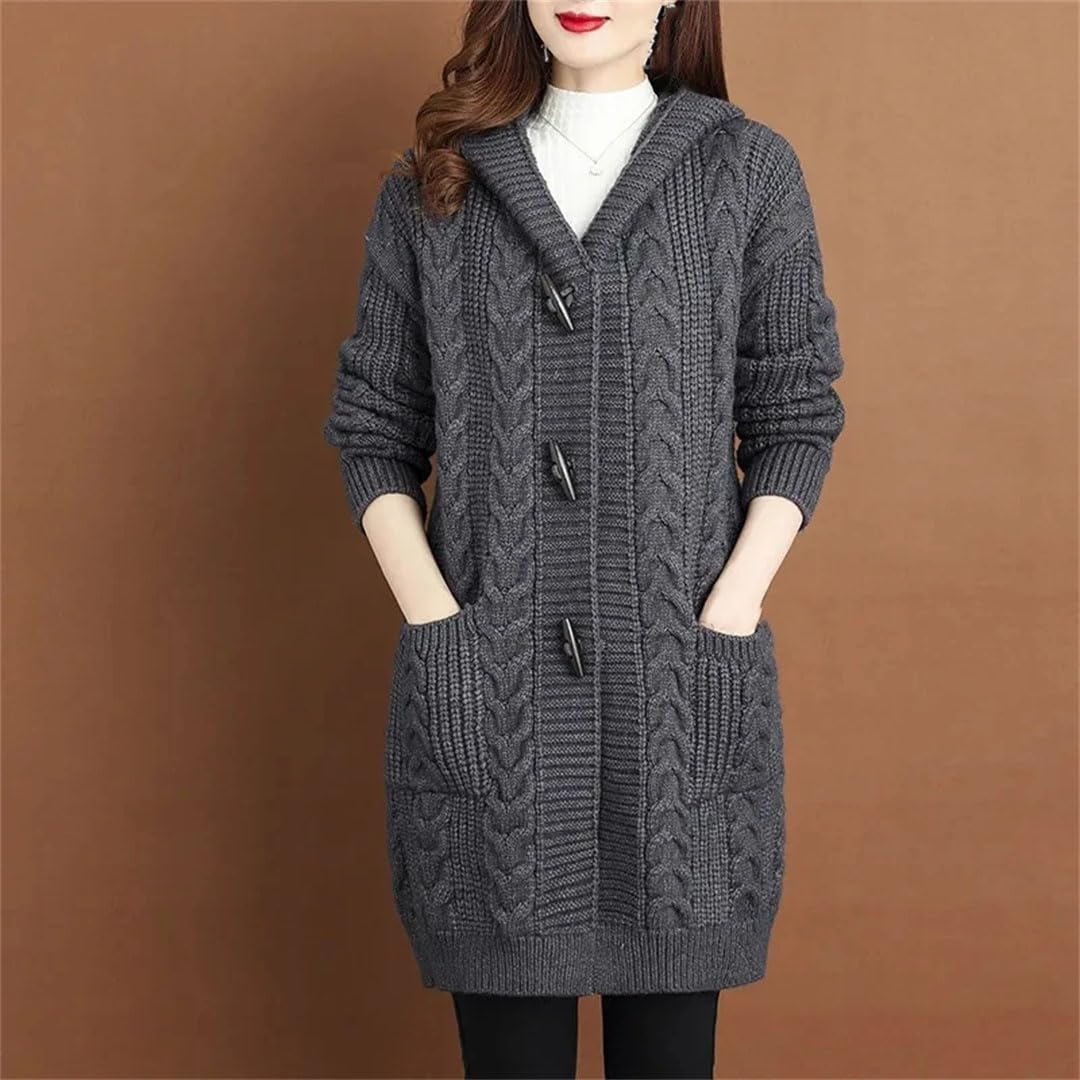 Cárdigan de otoño e invierno para mujer, suéter grueso, chaqueta de punto con capucha de tamaño grande