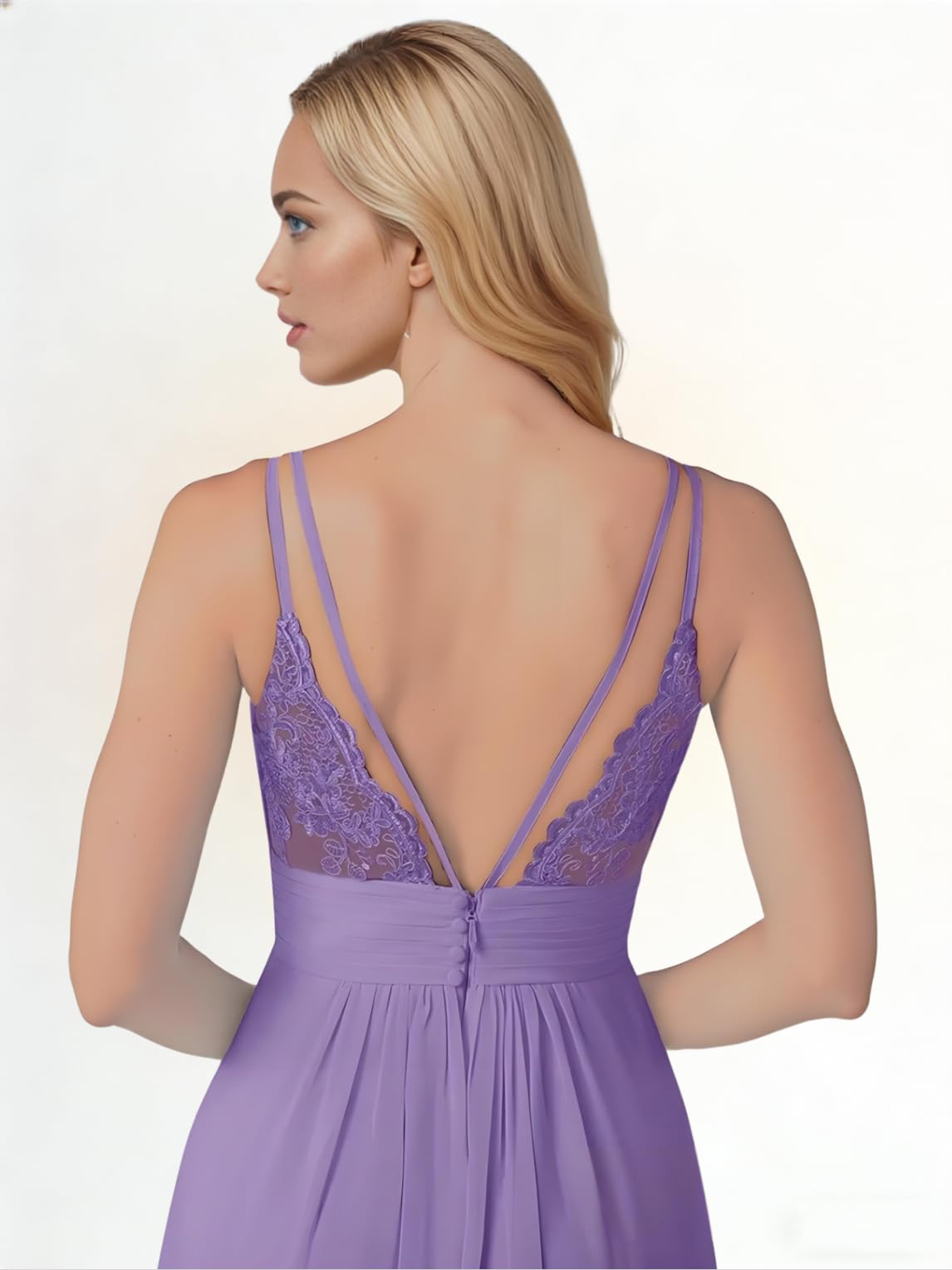 Vestidos de dama de honor de gasa para mujer, para boda, plisado, encaje, formal, vestidos de noche con botón trasero