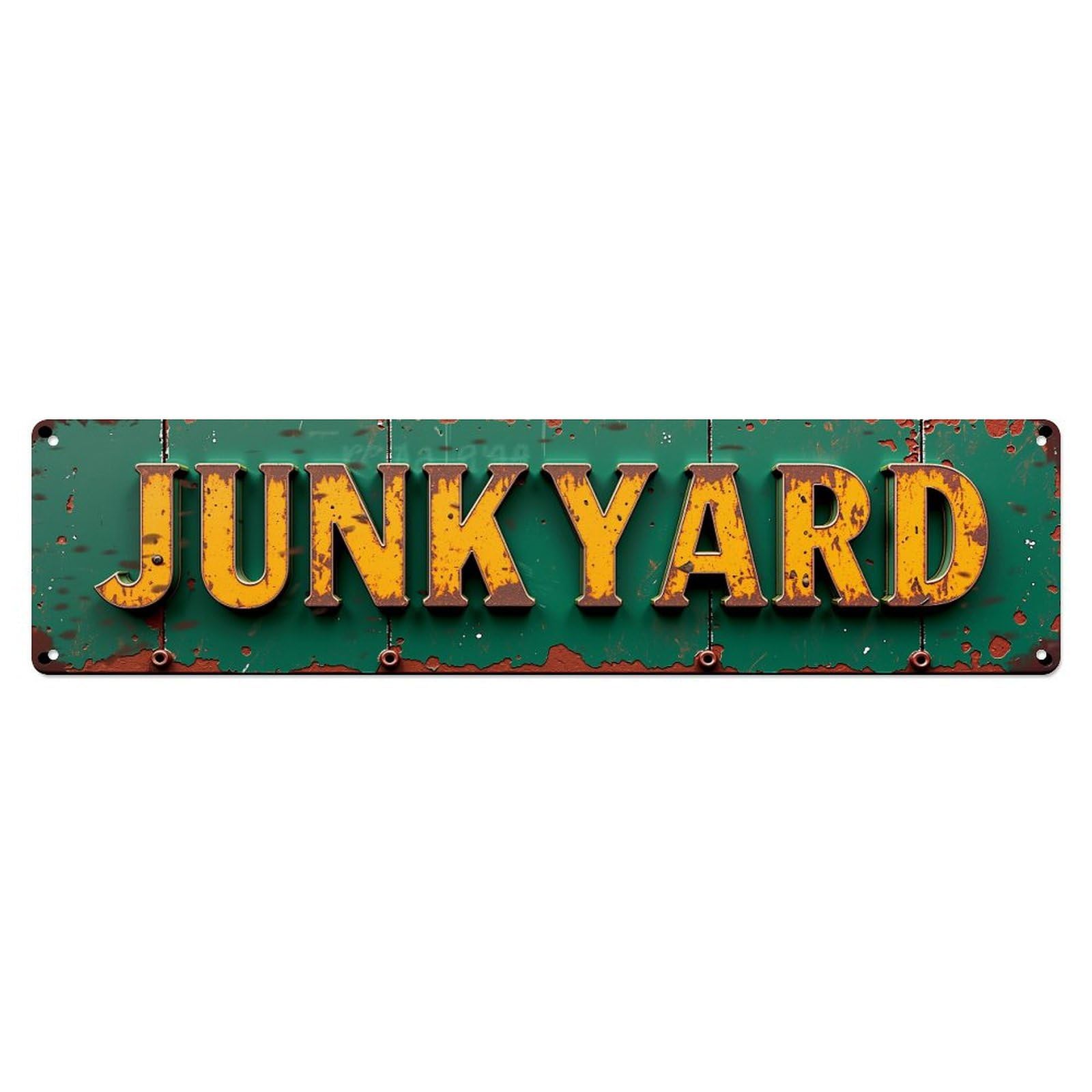 Rusty Junkyard Sign Design Vintage Metal Tin Sign Retro Wall Decor for Home Bar Garage Cafe, Indoor & Outdoor Decorative Metal Poster, 4x16 Inch