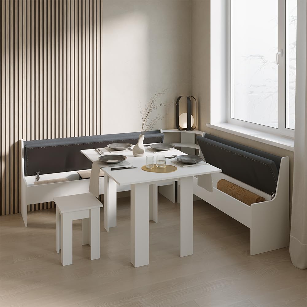 Livinity Panca ad angolo Tiberio, Bianco, 41.5 x 136.6 cm