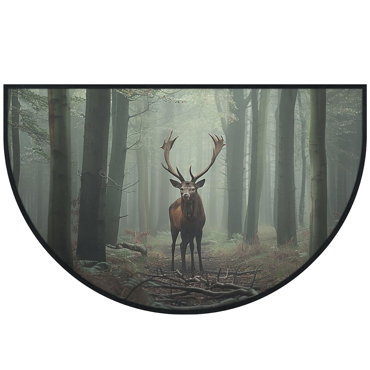 Mexpekil Forest Deer Paillasson en demi-lune pour intérieur et extérieur - Lavable - Absorbant la saleté - 100 x 160 cm