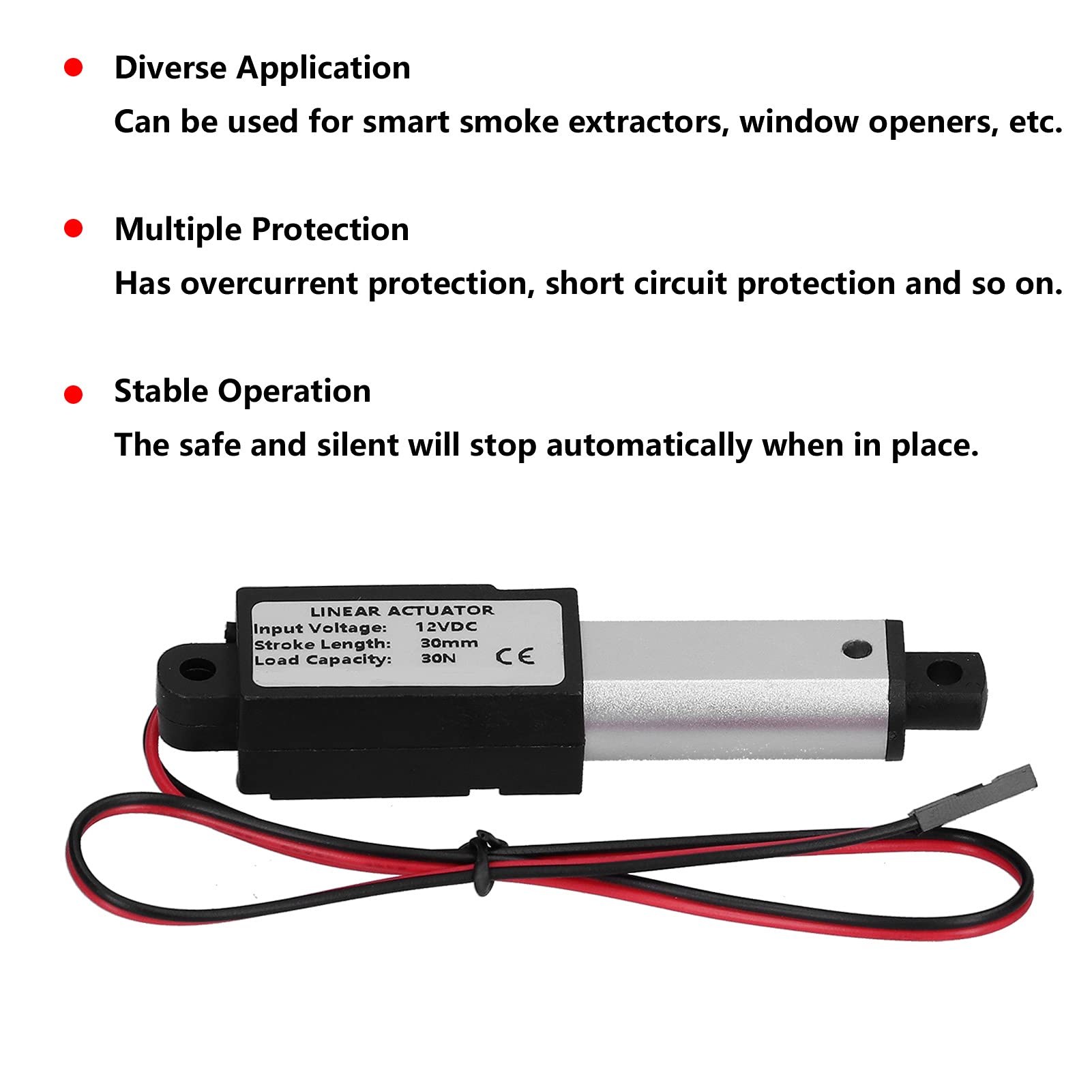Mini Attuatore Lineare Elettrico Corsa 30 Mm, 12 Volt DC IP54 Attuatore di Movimento Impermeabile per Divano Massaggio Poltrona Reclinabile TV Tavolo Armadio Finestra Ascensore (Spinta 60N Velocità