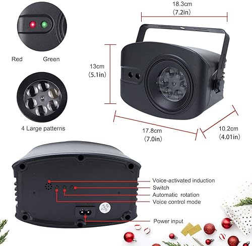 Miniatura 4 de Proyector de luz de Navidad, luz LED de Navidad con patrones de nevadas, luz de proyección de escenario de fiesta de discoteca DJ activada por