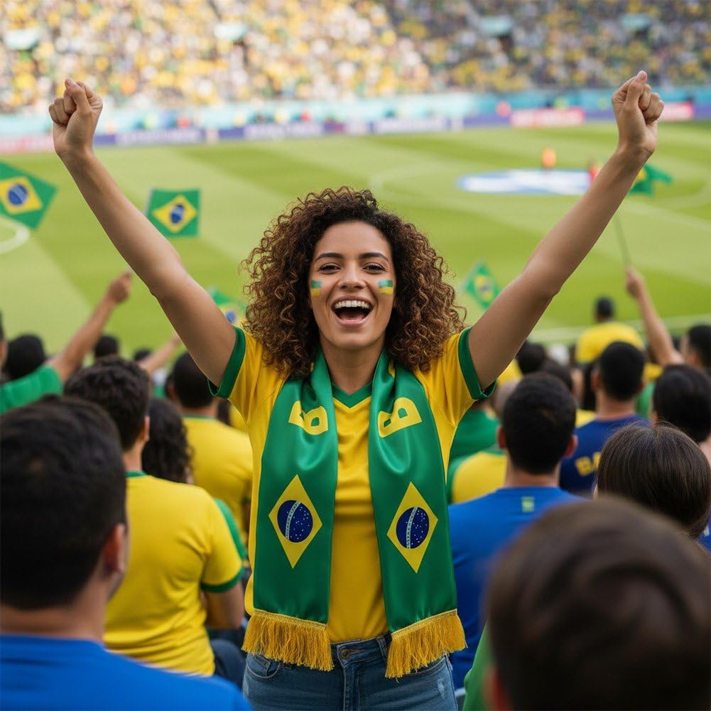 Sciarpa Calcio Brasiliana Verde Gialla Bandiera Brasile Raso