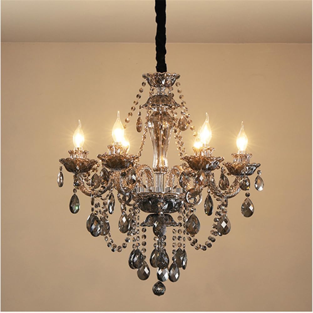 PCXEHUYP European Candle Crystal Pendent Lamp Luxury Living Room Restaurant Villa Hotel Staircase Duplex Building Chandelier (A 6 Lights)