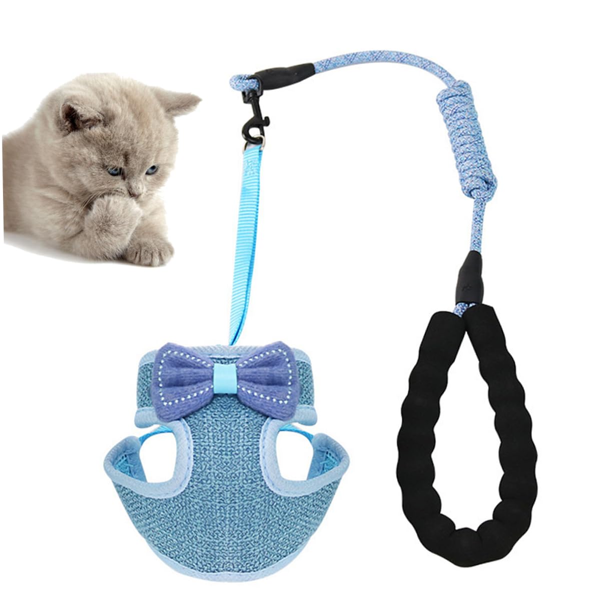 VANZACK 3stücke Verstellbares Bowknot Katzen Geschirr Atmungsaktive Weste Für Katzen Geeignet Für Leicht Und Design Blau Für Und Outdoor-aktivitäten