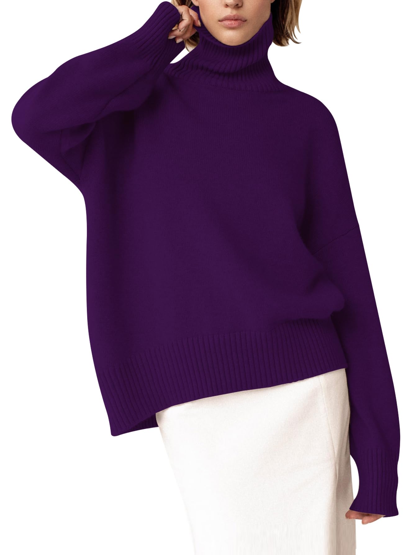 YKR Women's Turtleneck Sweater Chunky Long Sleeve Knitted Pullover High Low Hem Trendy 2026 Fall Winter Basic Jumper Top