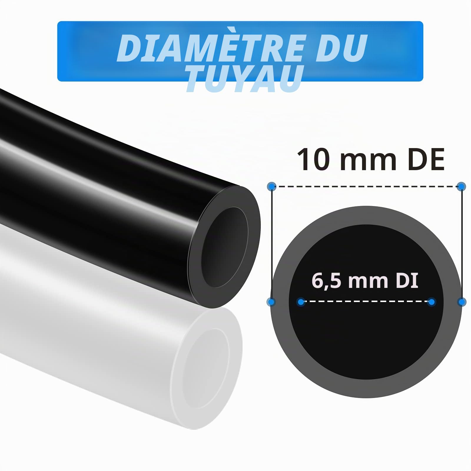 Kit de tuyau à air en polyuréthane PU, 10M de tuyau à air PU noir, 10 mm OD x 6,5 mm ID avec kits de raccords pneumatiques