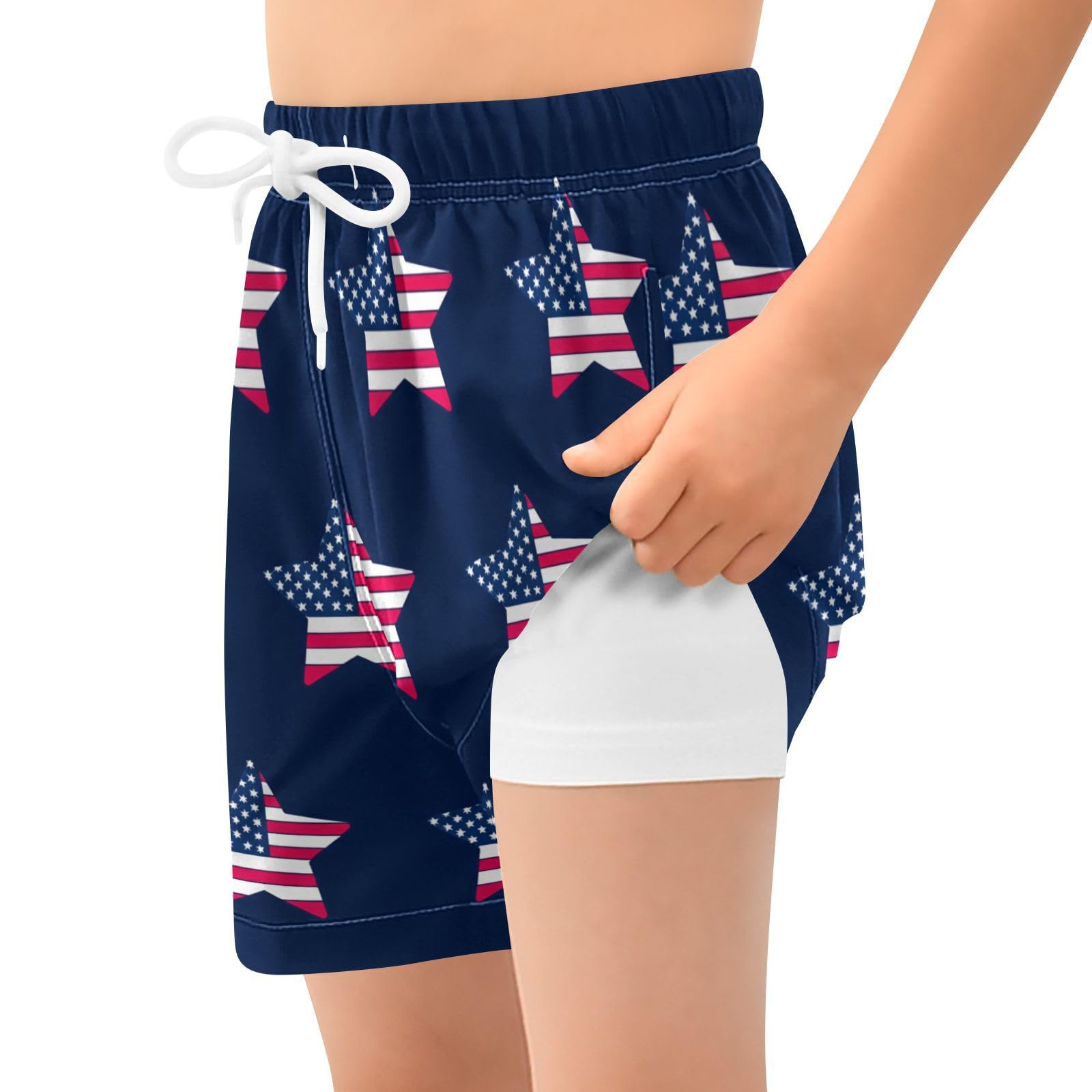 YANENDIE Boy Swim Trunks with Compression Liner Independence Day Boys Swim Shorts Quick Dry Beach Shorts