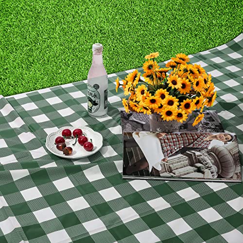 Image of Kesfey 12 Packs Green and White Checkered Tablecloths Party Picnic Disposable Table Covers 54 x 108 Inches Splashproof Plastic Checkered Gingham Tablecover for Outdoor Dinners Party Retro Celebrations