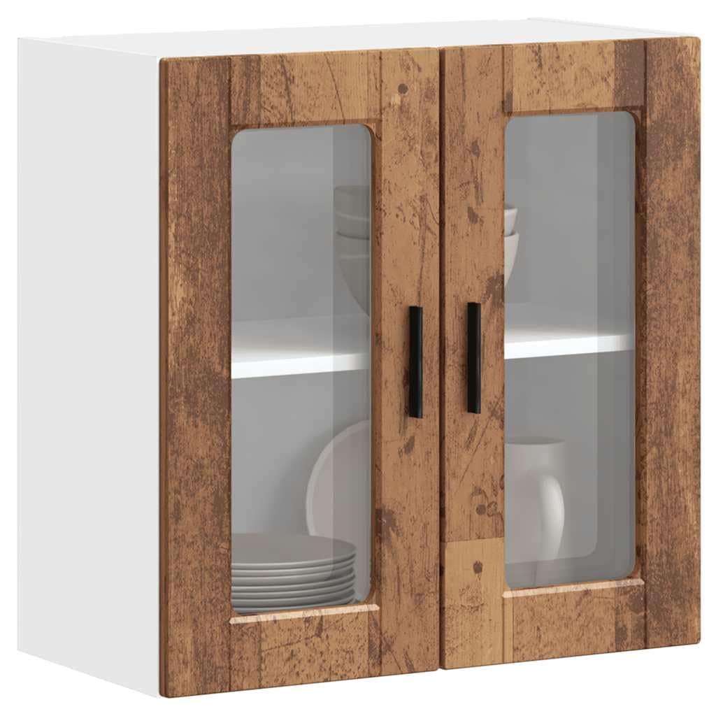 Küchen-Hängeschrank mit Glastür Porto Altholz-Optik, 60x31x60 cm, robuster Holzwerkstoff, Wandmontage, ideal für Küche, Speisekammer Lagerung