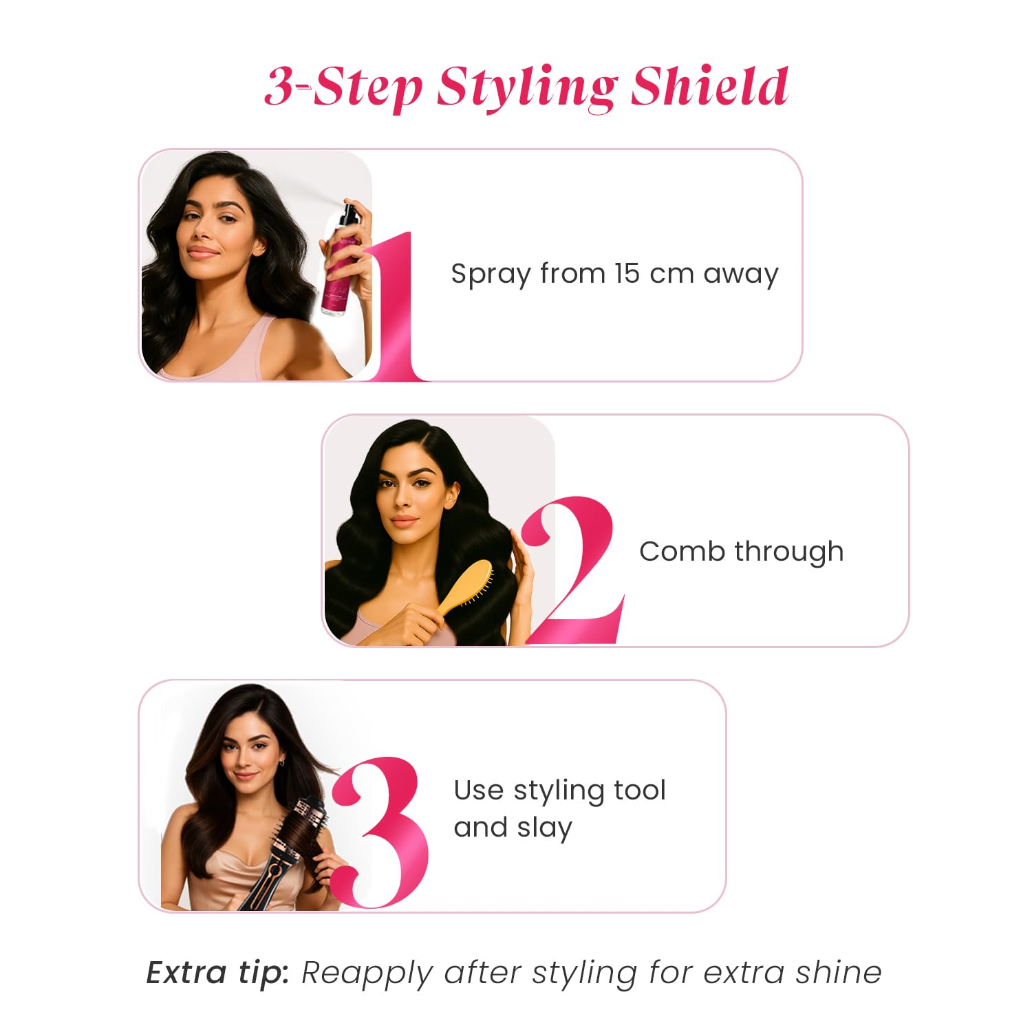 Make Mee Bold Heat Protectant Spray for Hair | Frizz-Free, Silky Finish | Aloe Vera, Vitamin E, Niacinamide, Pea Protein | Hair Strengthening & Shine Mist for All Hair Types (200ml) 3