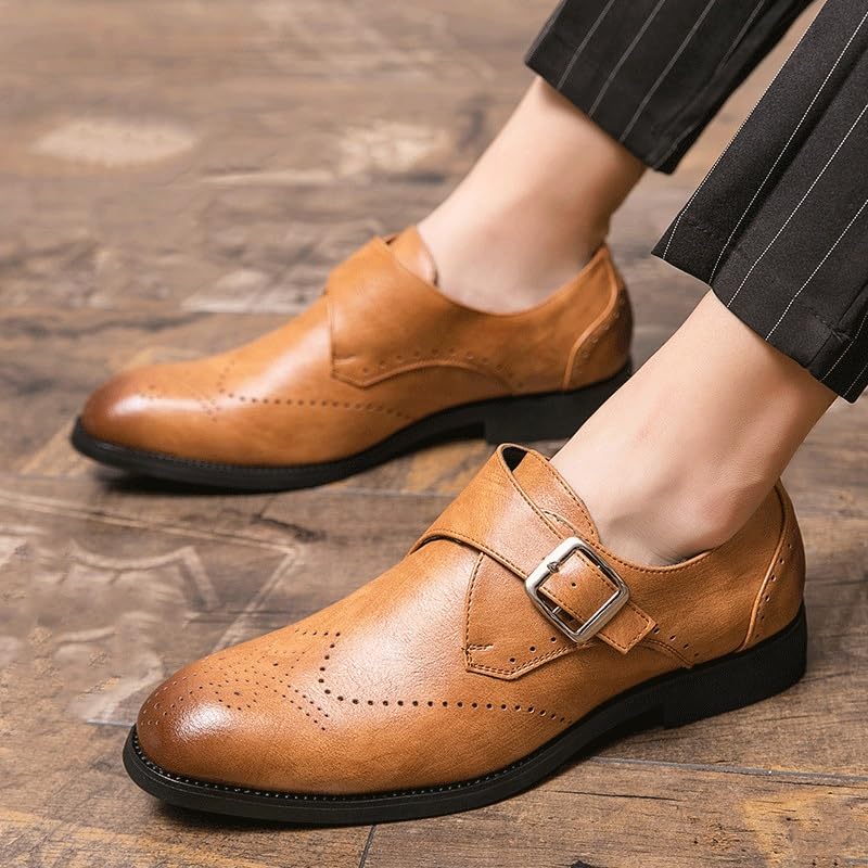 Men Monk Brogue Dress Oxford Shoes Classic Outdoor Pointed Toe Pu Leather Non Slip Rubber Sole Slip Resistant Anti-Slip Casual Slip-on3
