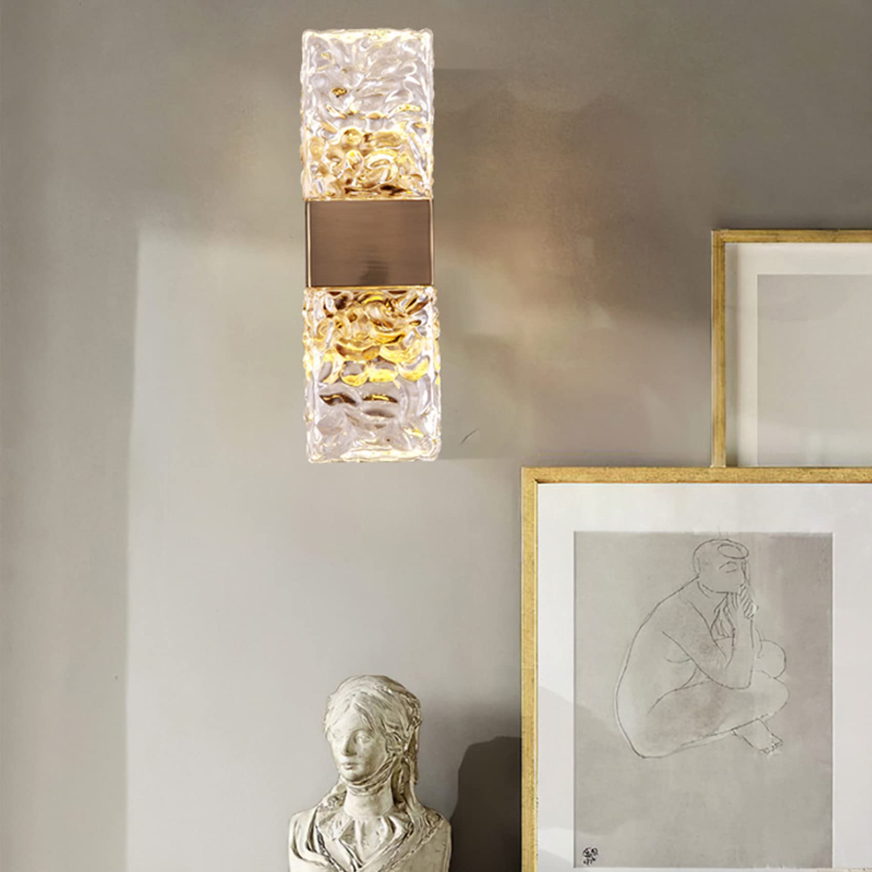 Apliques de pared 5W d | Lámpara de pared moderna de cristal con pantalla rectangular de vidrio con patrón de agua | Lámpara de vanidad para baño | Luminaria de decoración de(Luz neutral)