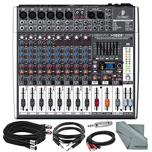 Photo Savings Behringer XENYX X1222USB 16-Input USB Audio Mixer with Effects and Accessory Bundle w/Adapter + 4X Xpix Pro Cables + More