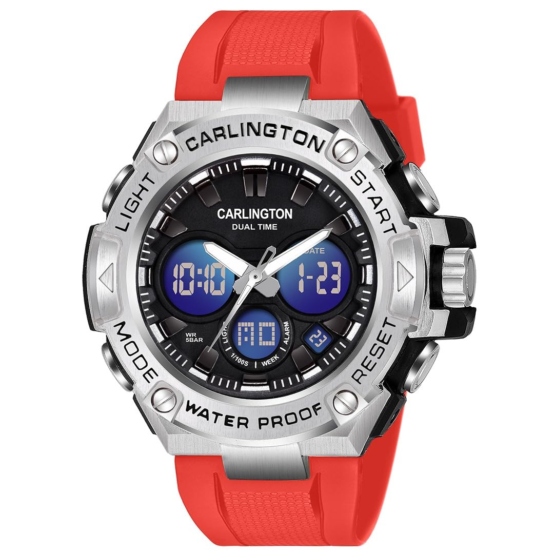 Carlington Resin Analog-Digital Sports Watch Chronograph,Dual Time,Alarm,Stopwatch,Water-Resistant,Shock-Resistant,Back Light Display- The Perfect Watch for Men&Boys-CT9107 Series Two (Red) (B0CSWMDDZ8) Amazon Price History, Amazon Price Tracker
