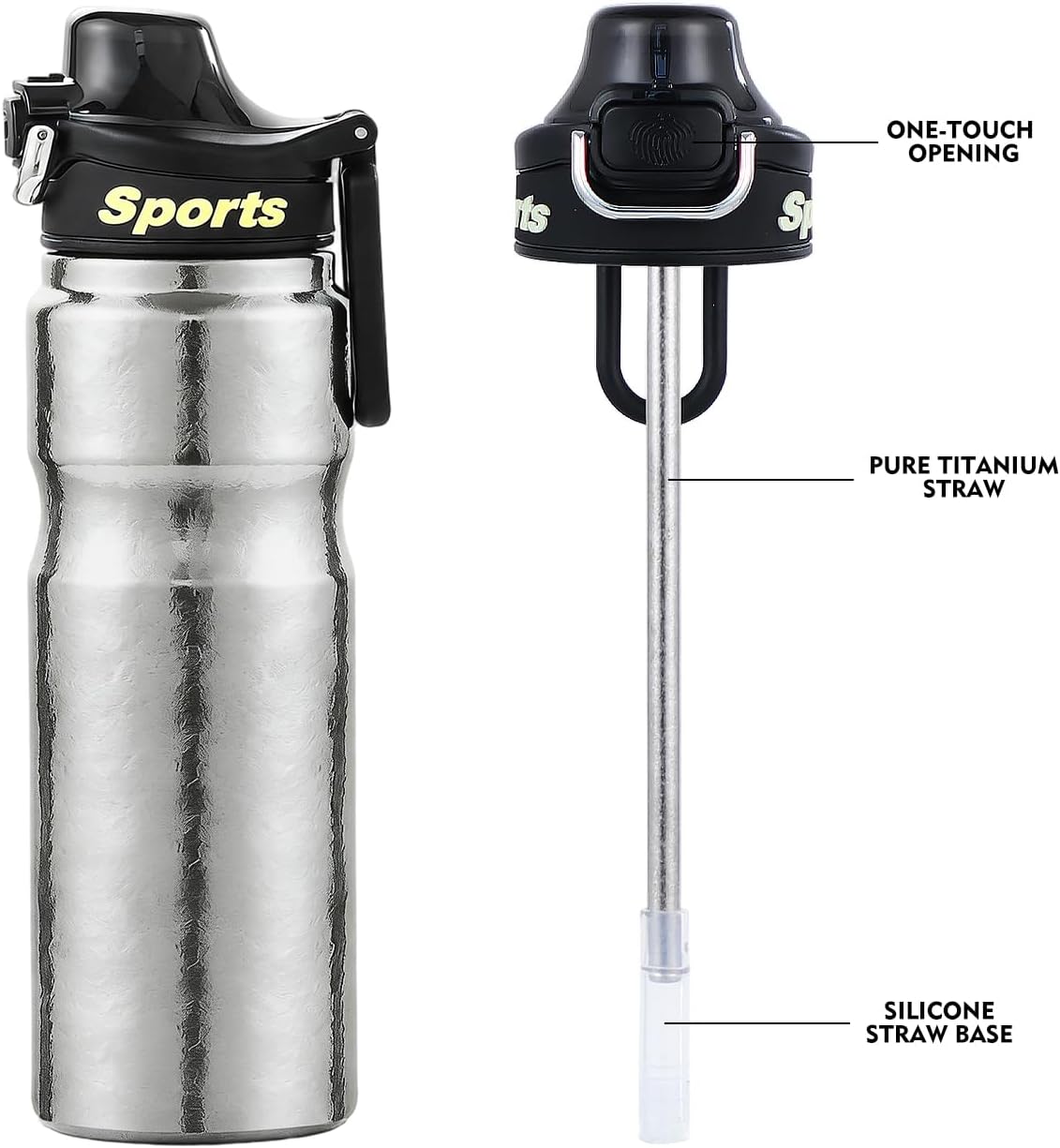 ZING TII Pure Titanium Bike Water Bottle 23oz, Titanium Cups，Professional Cycling Water Bottle,Double-Layer Insulationl, Designed for Cycling, Biking, Fitness & Sports, Fits Most Bike Cages.