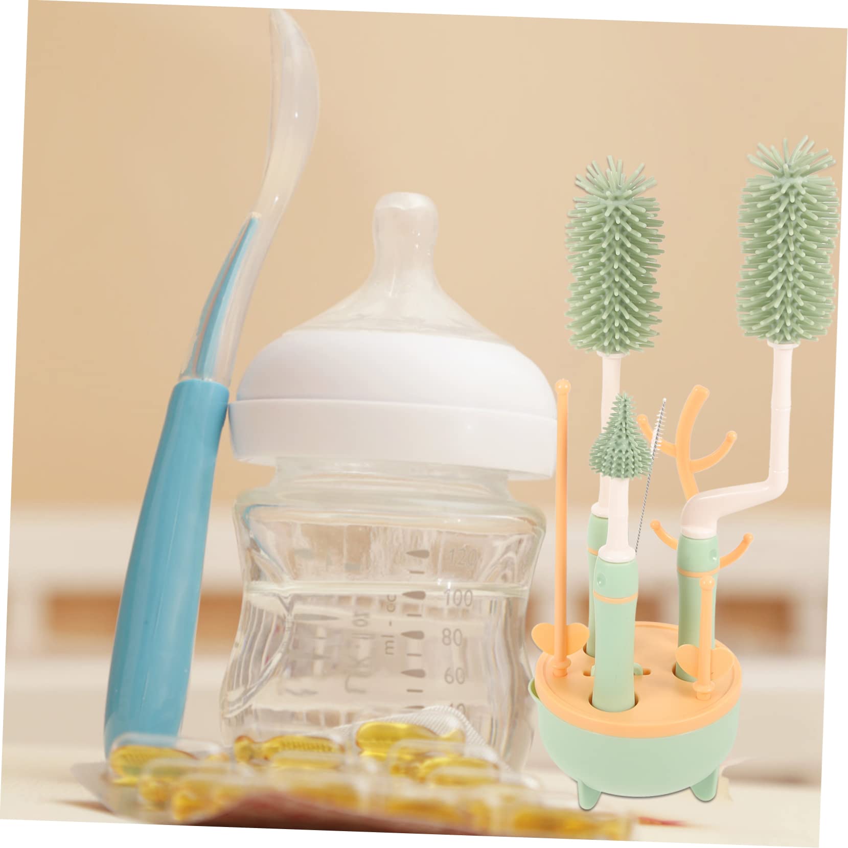 Juego de Cepillos de Limpieza para Biberones y Tazas con Mango Largo Verde, Silicona y TPE, Diseño para Limpieza Profunda y Uso en Viajes