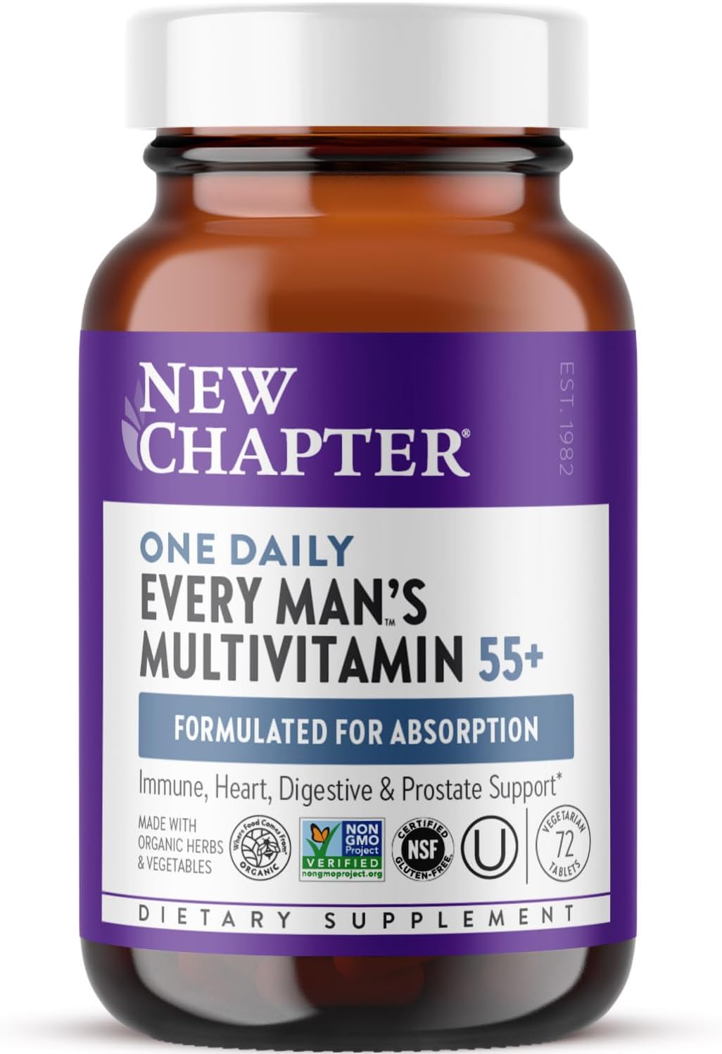 Men's Multivitamin 50 Plus for Brain, Heart, Digestive, Prostate & Immune Support with 20+ Nutrients + Astaxanthin - Every Man's One Daily 55+, Gentle on The Stomach - 72 ct