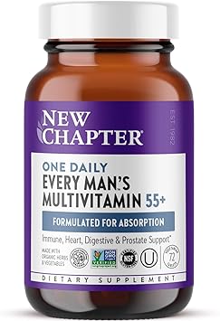 New Chapter Men's Multivitamin 50 Plus for Brain, Heart, Digestive, Prostate & Immune Support with 20+ Nutrients + Astaxanthin - Every Man's One Daily 55+, Gentle on The Stomach - 72 ct