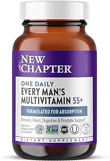 New Chapter Men's Multivitamin 50 Plus for Brain, Heart, Digestive, Prostate & Immune Support with 20+ Nutrients + Astaxanthin - Every Man's One Daily 55+, Gentle on The Stomach - 72 ct ClimeCo Certified