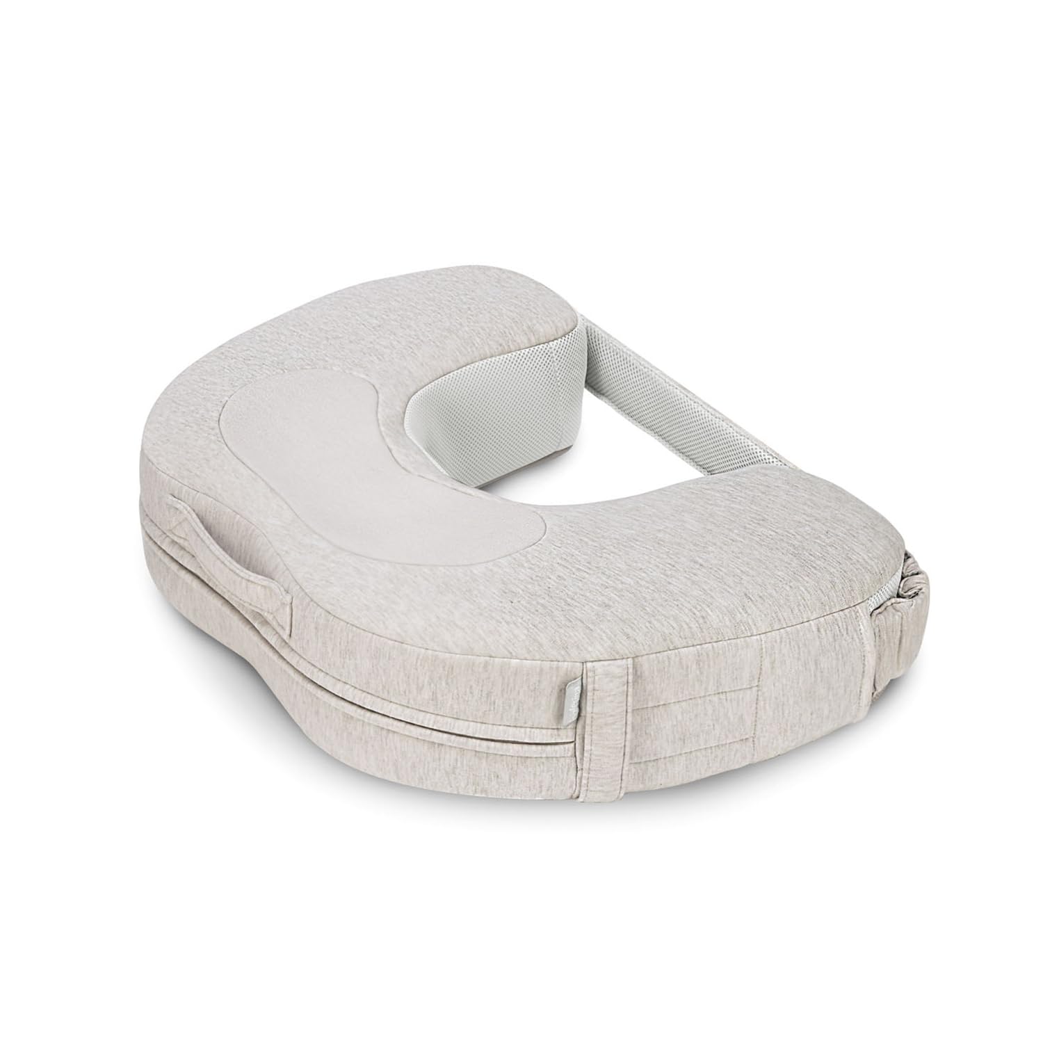Inglesina Elysia Nursing Pillow with Removable Cover, Organic Materials, Water-Repellent Inner Fabric, Ergonomic Handles, Adjustable Elastic Strap for Breastfeeding (Quiet Beige)