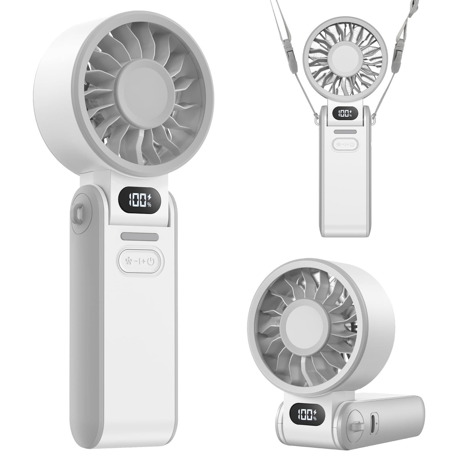 Ventilador de Mano Portátil 100 Velocidades - Silencioso y Potente, Pequeño Ventilador USB Recargable con Pantalla LED, Plegable de Escritorio Ligero para Viaje, Oficina, Hogar, Mesa, Exterior