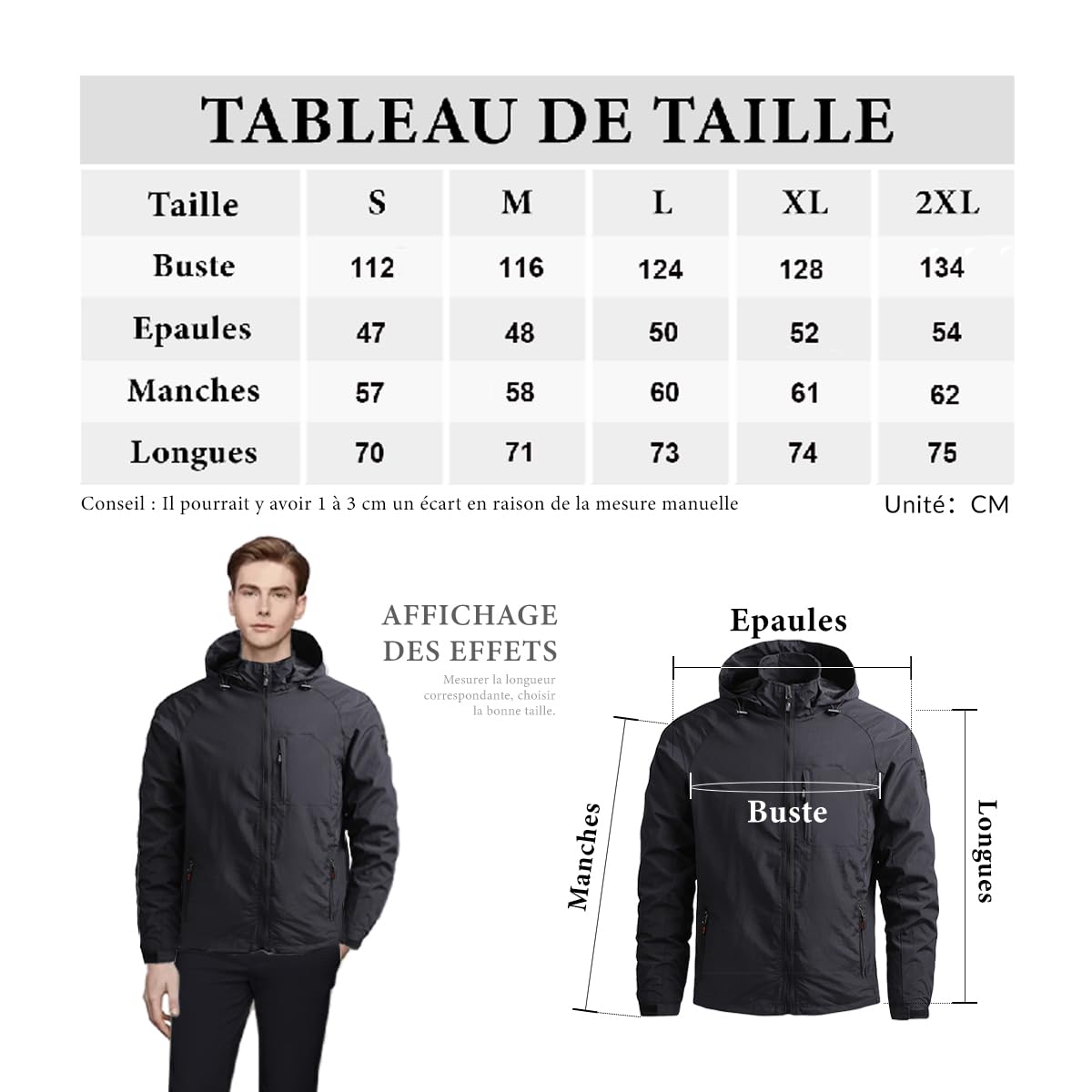 Aotoyou Veste Softshell Hommes Veste de Pluie pour Homme Blouson Imperméables Coupe Vent
