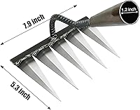 Vista 2 de Ironrake - Rastrillo de hierro resistente, 1 rastrillo de hierro para jardinería y deshierbe con 5 púas de metal, rastrillo de desmalezar
