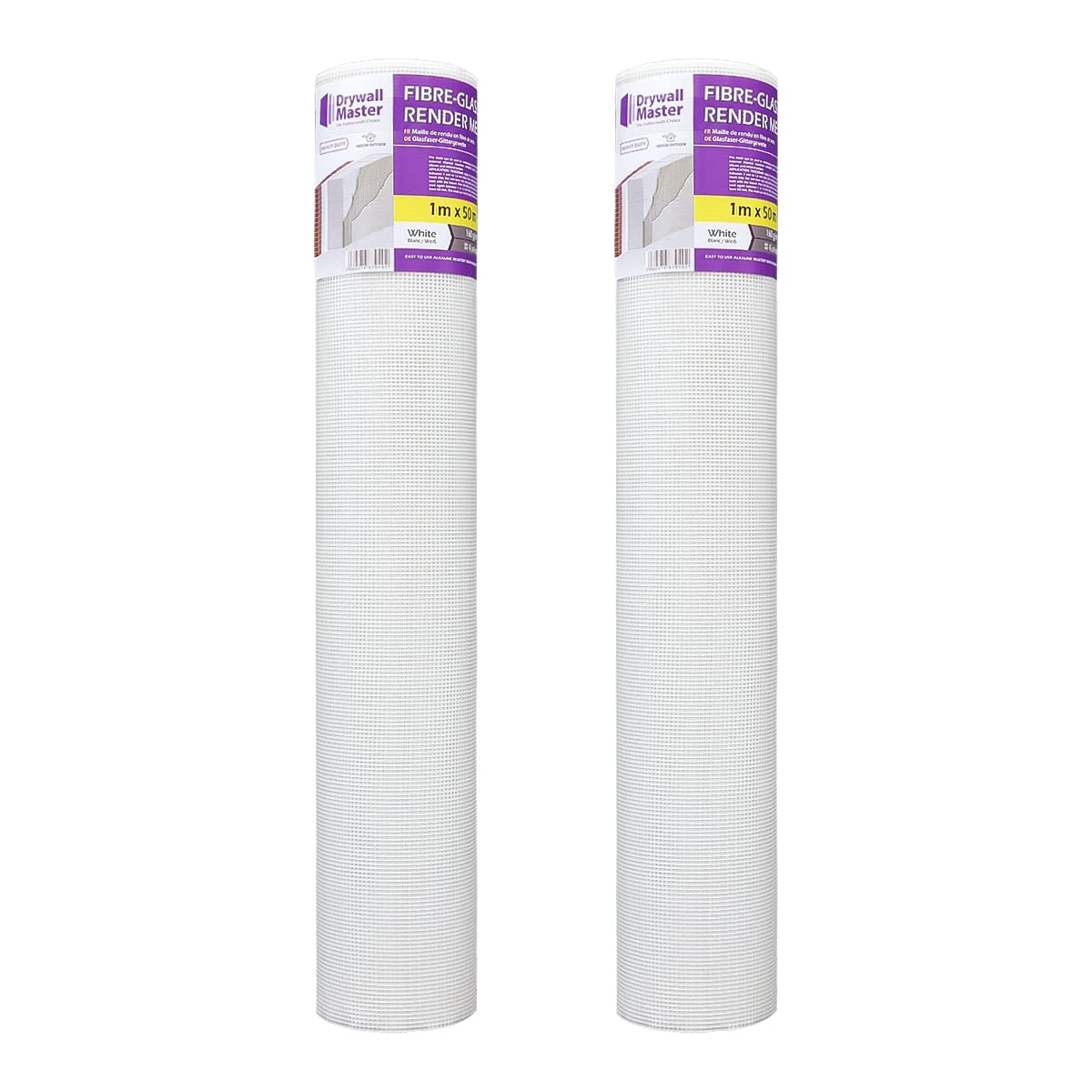 Drywall Master Fibre Glass Plastering & Rendering Render Mesh DM22415 1m x 50m, 160g/m2, 4mm x 4mm - White (Pack of 2)