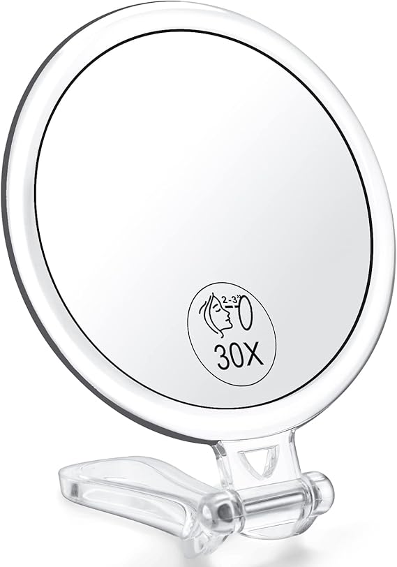 AMISCE 30x Magnifying Mirror, Travel Handheld Mirror 2Sided Hand