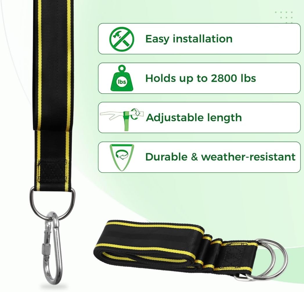 High-Density Polyester Straps, Easy to Hang Any Swing, Tree Swing Straps Kit, Extra Long 10Ft Hanging Swing Straps with Pads, Carabiners, Stickers, Hold Up to 2800Lbs