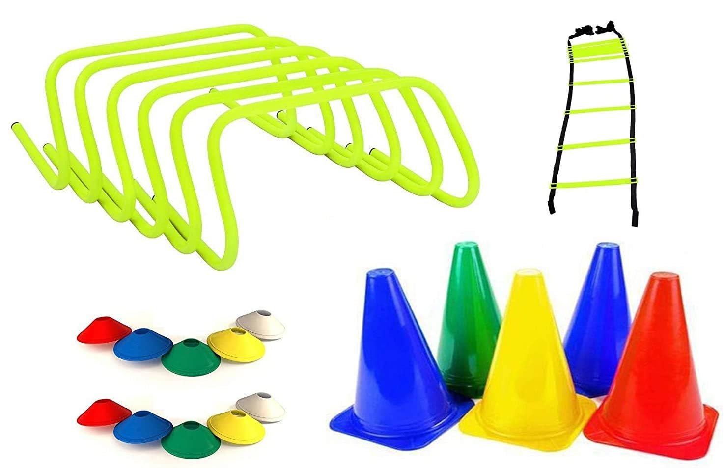 Combo of Agility Ladder 4 m with 10 Rungs; 6 Marker Cones (6-inch), Multicolour Saucer Cones Set of 20 and Agility Hurdles 6 inch 6 pcs-picture-16