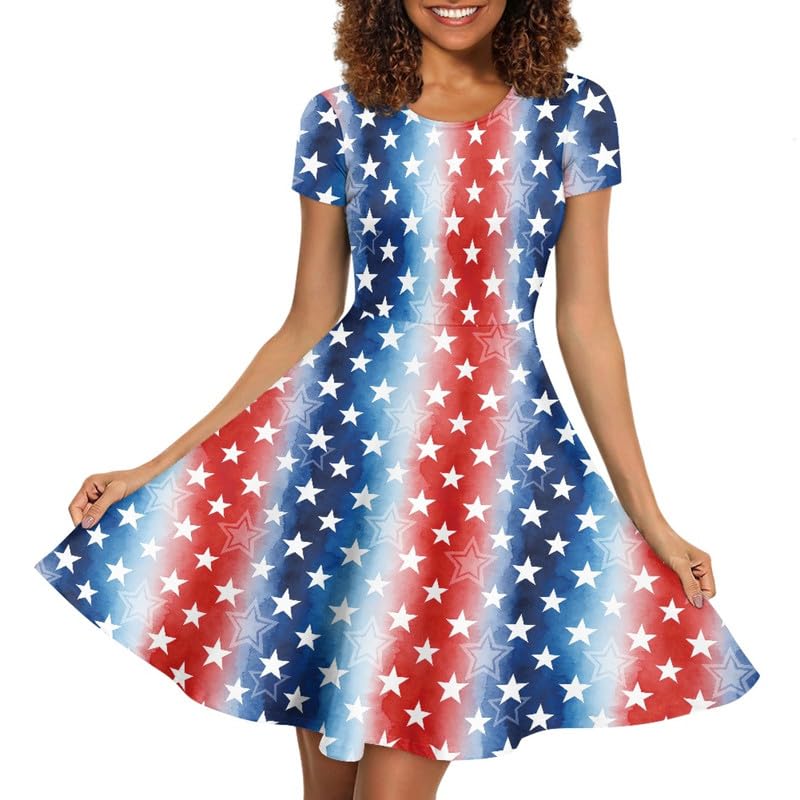Image of Irisjudy T Shirt Dress for Women Short Sleeve Girls Short Sleeve Dress Plus Size, O Neck Knee Length Midi Dress for Ladies