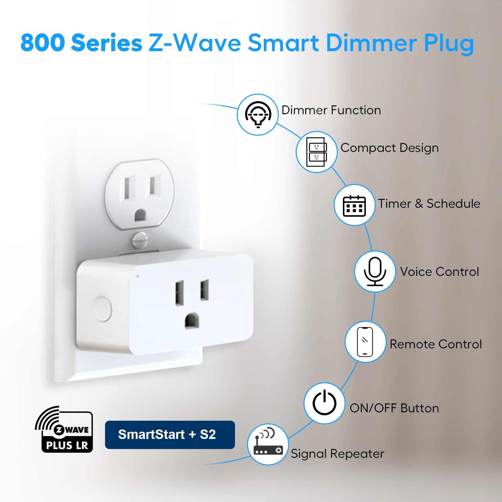 Z-Wave Dimmer Plug 800 Series Zwave Smart Plug Dimmable Outlet Built-in Repeater Range Extender Z-Wave Hub Required Compatible — view 3