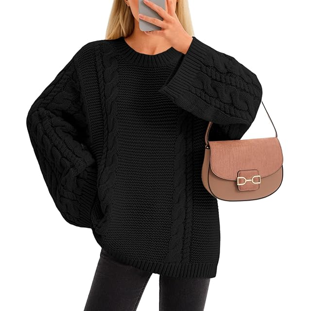 Yousify Womens Oversized Cable Knit Sweaters Long Sleeve Crewneck Casual Fall Chunky Pullover Vintage Loose Fit Sweater Tops