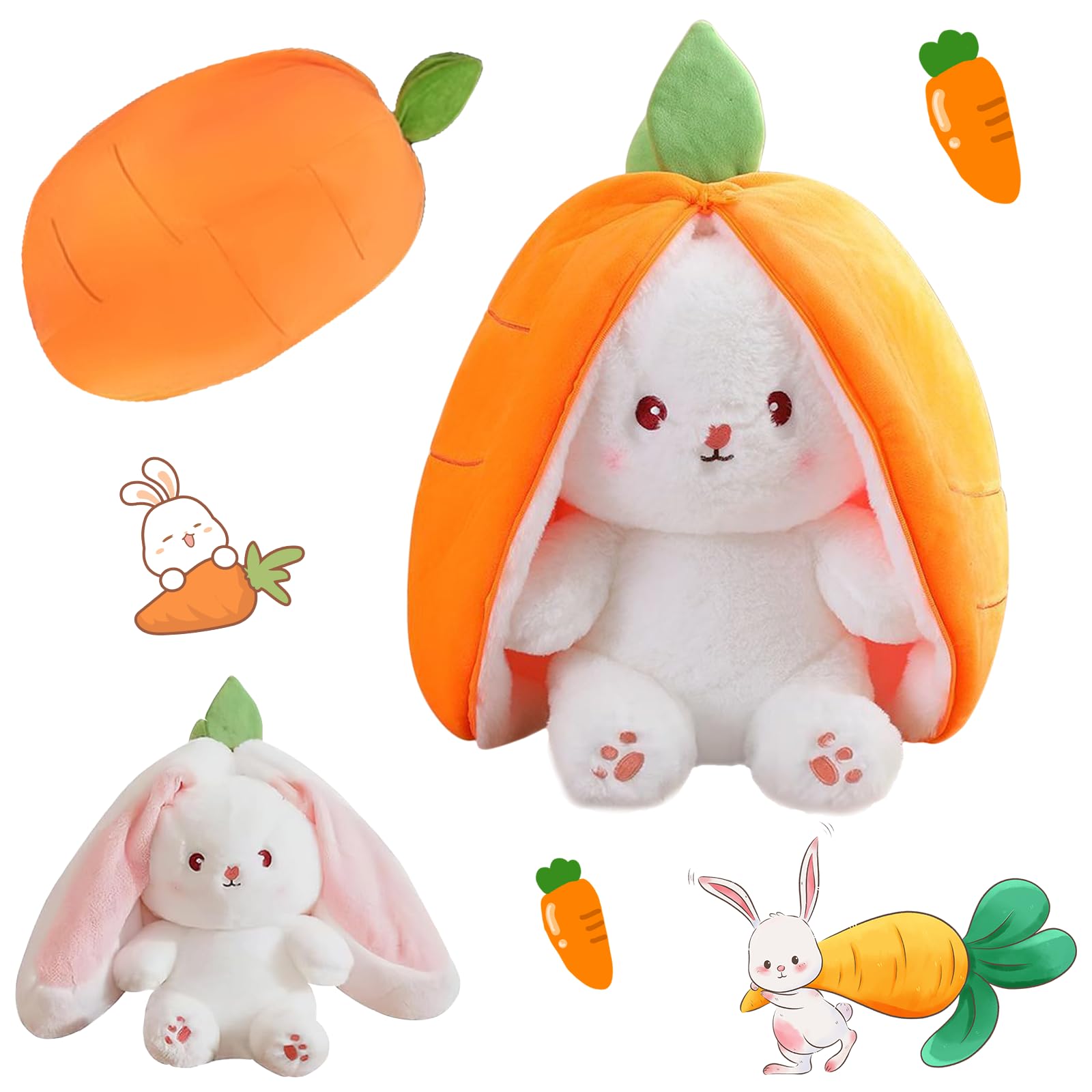 EEPLUYTY 10" Easter Bunny Doll, Hide and Seek Plush Bunny Plush Toy, Reversible Bunny Stuffed Animal to Hide and Seek, Cute Easter Doll