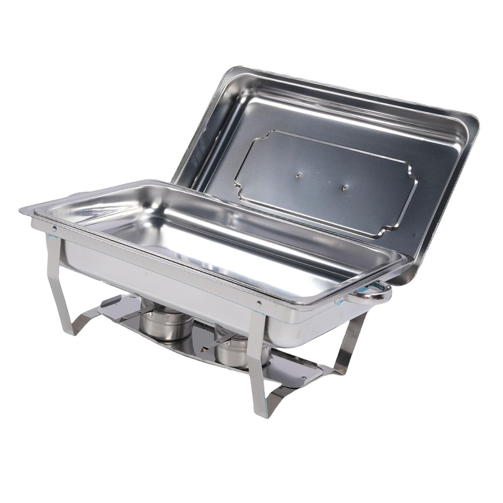 Brrnoo Juego de Calentador de Catering de Acero Inoxidable de 9 Cuartos, Plato de Buffet con Bandeja Completa Plegable y Soporte de para Fiestas, Bodas, Eventos Al Aire Libre (Cuadrícula doble)