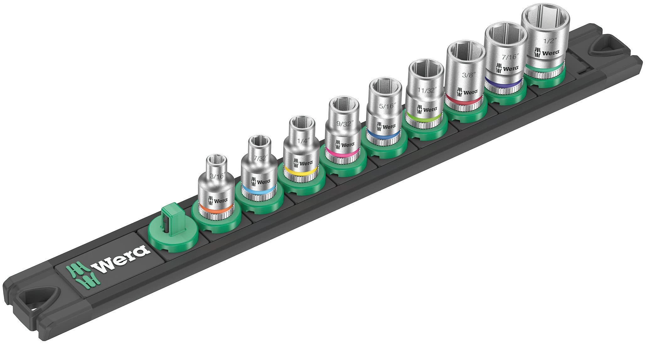Wera 05005420001 Juego de llaves de vaso Zyklop en tira magnética A Imperial 1, arrastre de 1/4", en pulgadas, 9 piezas, Negro
