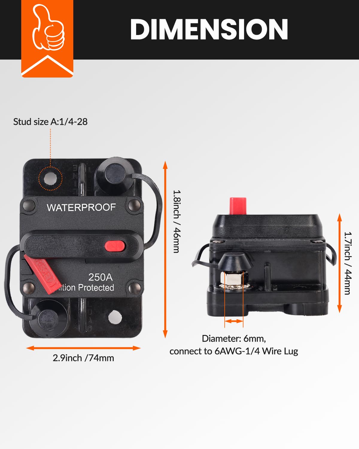 100 Amp Circuit Breaker with Manual Reset Waterproof Inline Fuse Inverter for Marine Trolling Motors Boat ATV Manual Power, Suface Mount, 12V-48V DC (100A) — Amazon image 6