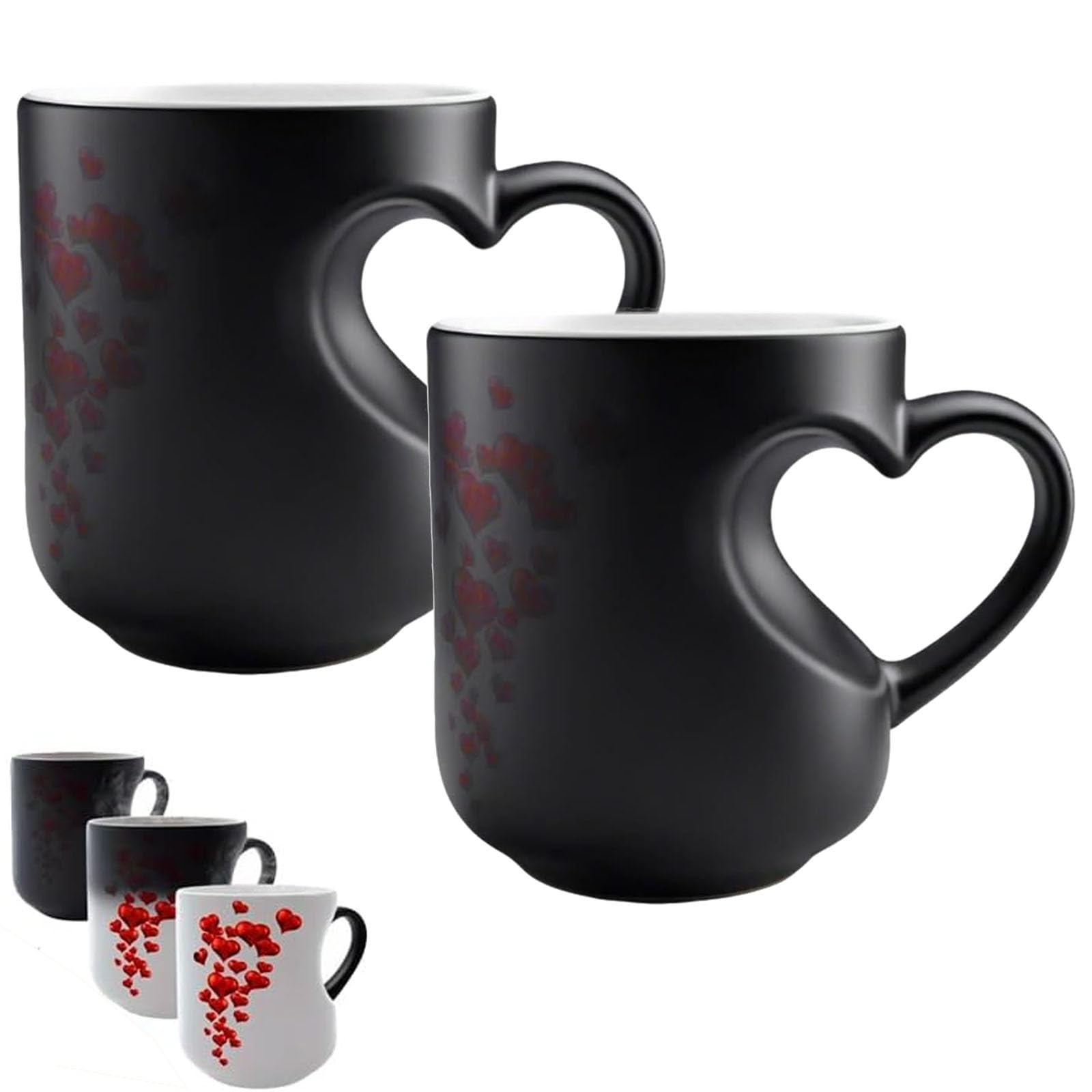 Magiczny kubek ceramiczny w kształcie serca zmieniający kolor zabawny zmieniający kolor kubek do kawy z uchwytem w kształcie serca, termochromowy magiczny wzór ujawnienia, prezent na Walentynki, Dzień